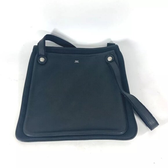 HERMES Mrs. hippies Vertical Tote Bag Shoulder Bag Leather Black - Picture 1 of 15